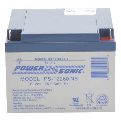 Batería de Respaldo AGM/VRLA / 12V 26Ah / Terminales NB / Vida Útil 5 Años / Certificación UL PS-12260-NB POWER SONIC