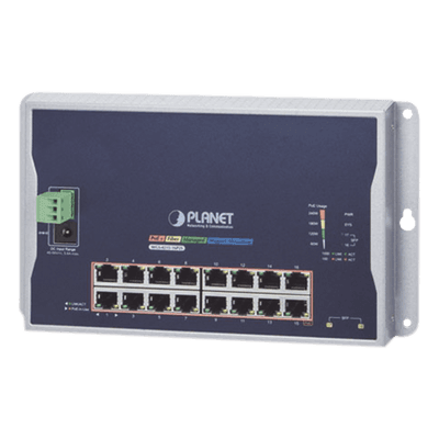 Switch Industrial Administrable Capa 2 de Pared / 16 Puertos PoE 802.3at Gigabit / 2 Puertos SFP / IP40 / -10 a 60 °C / 240W WGS-4215-16P2S PLANET