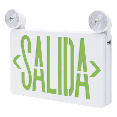 Letrero de Emergencia LED / Dual Salida y Luz de Emergencia / Montaje Universal Pared-Lateral-Techo / Doble Voltaje 120-277 VAC / Batería 6V 4.5Ah / Consumo 3W SFKDC860 SFIRE