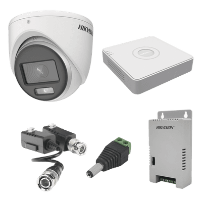 Kit de Videovigilancia TurboHD / 4 Canales / 1080p Lite / 4 Cámaras Eyeball / Color 24/7 / Audio Coaxitron / Fuente Regulada KH1080PL4EC HIKVISION