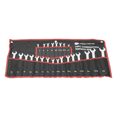 Juego de Llaves Combinadas / 24 Piezas / Métricas e Imperiales / Acero Cromo-Vanadio / Estuche Nylon Enrollable PST-H030-02 PRECISION