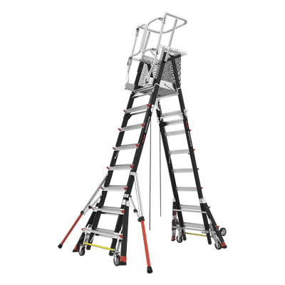 Escalera de Fibra de Vidrio con Jaula / Ajuste de Altura 8' a 14' (2.44 a 4.27 m) / Carga Máxima 170 kg (375 lb) / Nivelación en Ruedas Ratchet™ / Peso 58.5 kg (129 lb) CAGE8FTR Little Giant Ladder Systems