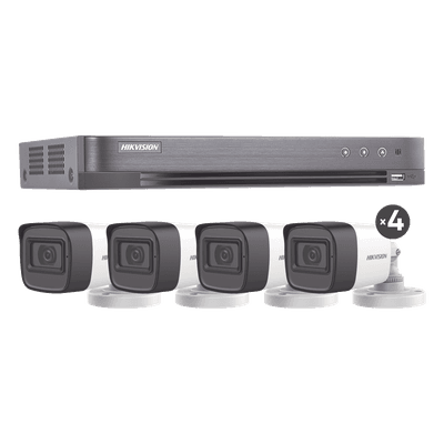 Kit de Videovigilancia TurboHD / 5 Megapixel / DVR 8 Canales / 4 Cámaras Bala con Audio / IR 30 m (98.4 ft) / IP67 / Lente 2.8 mm