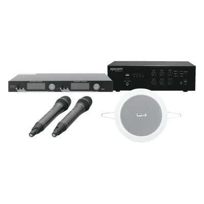 Kit de Audio para Conferencias / Amplificador 240W / 2 Micrófonos Inalámbricos 200 Canales / 4 Altavoces Empotrados 4in / 70V/100V / Bluetooth FM MP3 / Alcance 100m (328 pies) EPCONFERKIT EPCOM PROAUDIO