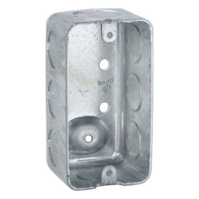 Caja de Conexión Tipo Chalupa / Acero Galvanizado / 4 x 2.125 in / Profundidad 1-7/8 in / 8 Entradas Conduit / 13.0 in³ / UL Listed HUB-666 RACO