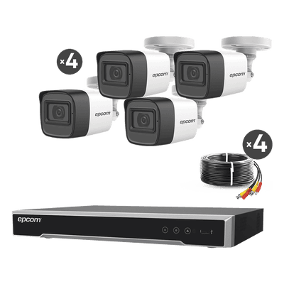 Kit de Videovigilancia TurboHD / DVR 4 Canales 8MP Lite / 4 Cámaras 5 Megapixel / Audio por Coaxitron / IR 30 m (98.4 ft) / Cables 18 m (59.1 ft) B50-KIT-MIC EPCOM PROFESSIONAL