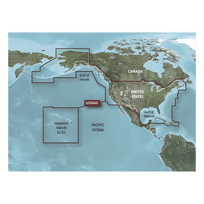 Mapa náutico / Cobertura costera EE.UU., Canadá oeste, Caribe / Contornos 1' / Sombreado 10 rangos / Auto ruta / Datos Garmin y Navionics 10-C1018-20 GARMIN