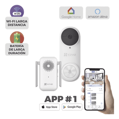 Videoportero Wi-Fi / 3 Megapixel / Ángulo 176° / Batería 5200 mAh / IP65 / Detección PIR 5 m (16.4 ft) / Audio Bidireccional CS-DB2KIT EZVIZ
