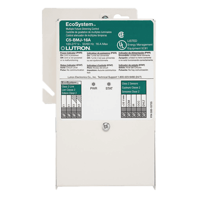 Módulo de atenuación EcoSystem / 16 A Softswitch / 100-277 V~ / balastros 3 hilos Eco-10 y Hi-lume / salida de control 500 mA / 200 x 130 x 65 mm C5BMJ16A LUTRON ELECTRONICS