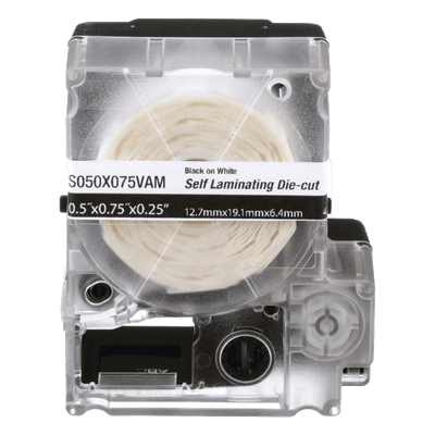 Casete de Etiquetas Autolaminadas / 12.7 x 19.1 mm (0.5 x 0.75 in) / 425 Etiquetas / Cables 2-4 mm (0.08-0.16 in) / Calibre 18-14 AWG / -40°C a 66°C