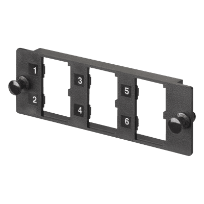 Placa Modular / 6 Puertos Mini-Com / Fibra Óptica, Cobre, Audio y Video / 109.2 mm (4.3') Ancho / Negro