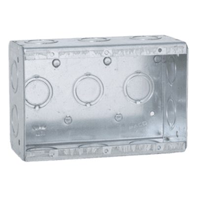 Caja Multigang / 3 Gangs / Profundidad 2.5 in / 16 Entradas 1/2" y 3/4" / Capacidad 47.8 in³ / Acero Galvanizado / UL Listed HUB-692 RACO