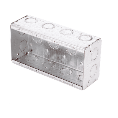 Caja Multigang de Acero Galvanizado / 4 Gangs / Profundidad 2.5 in / 20 Entradas TKO 1/2"-3/4" / Capacidad 63.5 in³ / UL Listed HUB-693 RACO