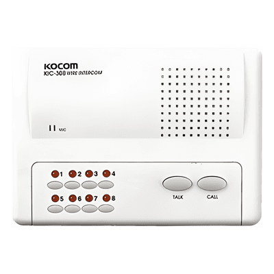 Intercomunicador Manos Libres / 8 Extensiones / Alcance 200 m (656.2 ft) / Cable 2 Hilos Calibre 18 / Alimentación 6 VCC / Montaje en Pared KIC-308 SYSCOM