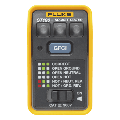 Probador de Tomacorriente / GFCI y Estándar / Señal Acústica / 6 Estados de Cableado / CAT III 300V / LEDs de Alto Brillo ST120+ FLUKE