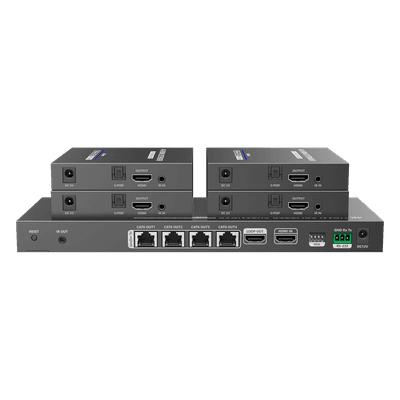 Kit Divisor y Extensor HDMI / Divide 1 Fuente HDMI a 4 Pantallas / Extiende la señal HDMI hasta 70 m / Resolución 4K @ 60 Hz/ Cat 6/6a/7 / IPCOLOR / CERO LATENCIA / Uso 24/7 / Puerto S/PDIF / EDID / RS232 / Salida Loop / Alimente solo el Tx TT824 EPCOM TITANIUM