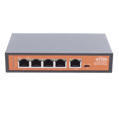 Extensor PoE / Entrada 90W / 4 salidas Gigabit 802.3af/at 30W / Alcance 250 m (820 ft) / 5 puertos / No administrable WIPE51G WI-TEK