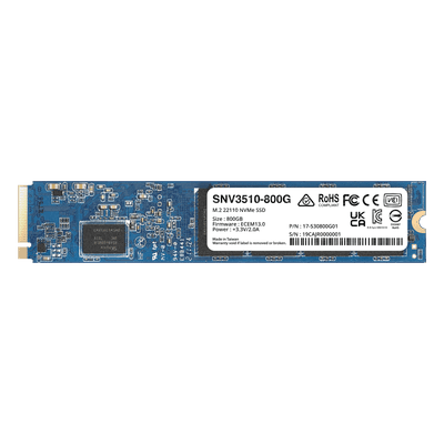 SSD NVMe M.2 SNV3410/3510 | SSD 800GB | Alto Rendimiento 400000 IOPS Lectura | 70000 IOPS Escritura | Resistencia 1022 TBW | Protección de Datos Integral | Análisis de Vida Útil | Diseñada para Sistemas Synology. SNV3510-800G SYNOLOGY