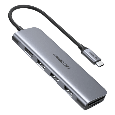 HUB USB-C Multipuertos / HDMI 4K@30Hz / 3 Puertos USB-A 3.0 / Lector Tarjeta SD+TF (Uso Simultáneo) / 6 en 1 / Carcasa de Aluminio. 70410 UGREEN
