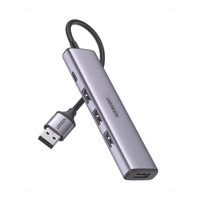 Convertidor USB-A 3.0 a 4 Puertos USB-A 3.0 / 5 Gbps Transferencia / Alimentación por USB-C / Compatibilidad Multiplataforma / Protección Cortocircuito y Sobrecorriente 20805 UGREEN