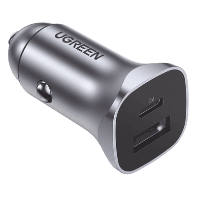 Cargador de Auto / 24 W / Dual Puerto USB-A y USB-C / PD 3.0 + QC 3.0 / 12-24 VCD / Aluminio