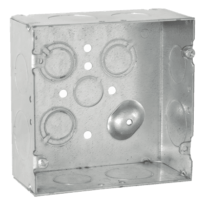Caja Cuadrada Eléctrica / Acero Galvanizado / 42 in³ / 4.688 x 4.688 in / 9 Entradas Conduit / 2-1/8 in Profundidad HUB-265 RACO