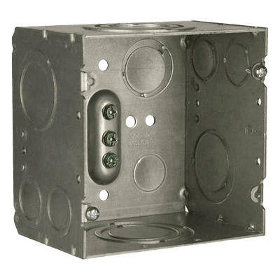 Caja de Conexión Cuadrada / Acero Soldado / 4.69 x 4.69 in / Profundidad 3-1/4 in (82.55 mm) / 66.7 in³ / Entradas 1/2" a 2" / UL Listed HUB260 RACO