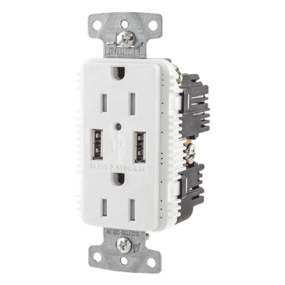 Contacto Dúplex con USB / 15A / 125V / 2P 3H / NEMA 5-15R / 14-10 AWG / Blanco