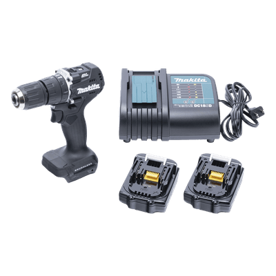 Rotomartillo/Taladro Inalámbrico SIN CARBONES, Broquero de 1/2", 1,700 RPM, 18VâŽ“, Torque: 40 N.m C/2 Bat. (1.5Ah) y Cargador. DHP-487-YX-2B MAKITA