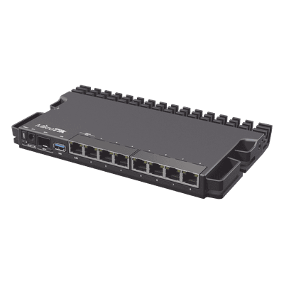 Router / CPU 4 Núcleos ARM 1.4 GHz / 9 Puertos / 7 Gigabit + 1 2.5G + 1 SFP+ 10G / Switch Marvell 10 Gbps / Refrigeración Pasiva / Triple Alimentación RB5009UG+S+IN MIKROTIK