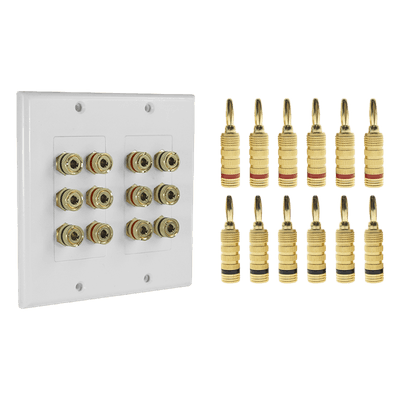 Placa de Pared para Altavoces / 6 Canales / 12 Postes Banana / Chapado en Oro / 115x115x15 mm (4.5x4.5x0.6 in) EP-WP6S-KIT EPCOM PROAUDIO