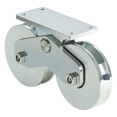 Rueda Doble para Puerta Corrediza / 12 cm Diámetro / 1200 kg Carga / Canal V / 10.04 kg Peso / 0.39 pies Diámetro 1151-5621-001 COMUNELLO