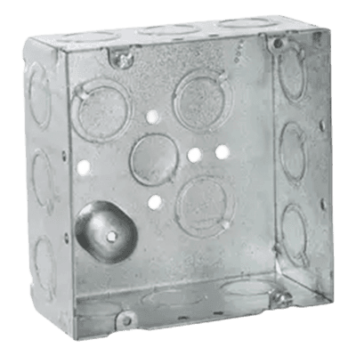 Caja Cuadrada para Instalaciones Eléctricas / Acero Galvanizado / 42 in³ / 12 Entradas Laterales TKO / Profundidad 2-1/8 in / UL Listed HUB-257 RACO