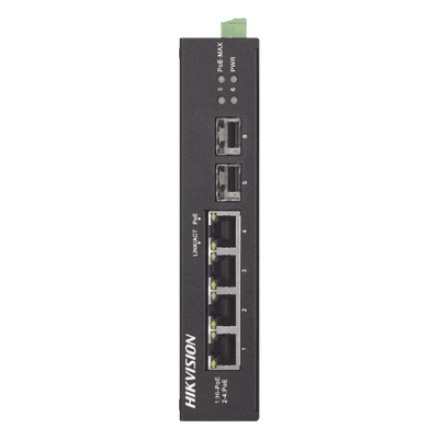 Switch Industrial No Administrable / 3 Puertos Gigabit PoE+ (30 W) + 1 Puerto Gigabit PoE++ (60 W) / 2 Puertos SFP / 65 W Total / Alcance Extendido 300 m (984.3 ft) / -30 °C a 65 °C