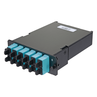 Placa Acopladora de Fibra Óptica FAP / 12 Fibras Multimodo OM3/OM4 / 6 Conectores SC Duplex / 12 Pigtails de 1 m (3.28 ft) / Color Aqua FCSZO-12-03P PANDUIT