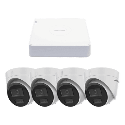 Kit de Videovigilancia IP / 2 Megapixel / NVR 4 Canales PoE+ / 4 Cámaras Turret / ColorVu 20 m (65.6 ft) / Audio Integrado / WDR 120 dB KIPCV2M/4T HIKVISION