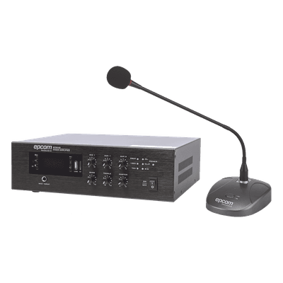 Amplificador de Audio / 240W RMS / Sistema 70/100V / Bluetooth / MP3 / FM / Micrófono de Escritorio SFB240/MIC EPCOM PROAUDIO