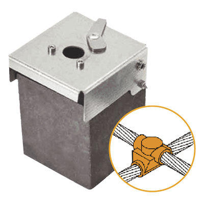 Molde de Grafito Horizontal Unión en Cruz / Cable 2/0 AWG (70 mm²) / 50 Soldaduras / Acero Electrogalvanizado / Normativa IEC 62305