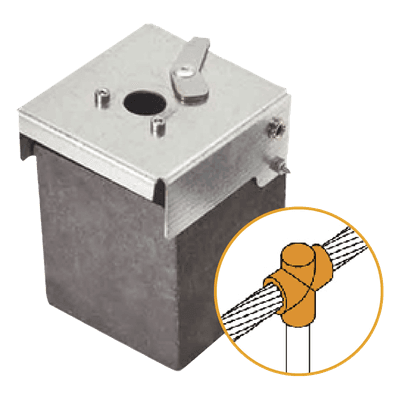 Molde de Grafito Vertical / Unión en T / Cable 2/0 AWG a Pica 5/8 in (16 mm) / 70 Soldaduras / Acero Electrogalvanizado / IEC 62305