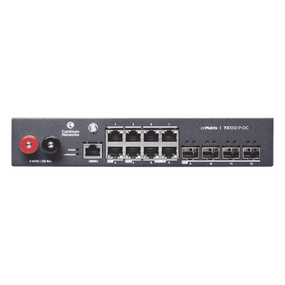 Switch PoE / 8 Puertos Gigabit / 4 SFP+ / 170 W PoE Budget / Capa 2 / Gestión en la Nube / DC MX-TX1012GXPA-20 CAMBIUM NETWORKS