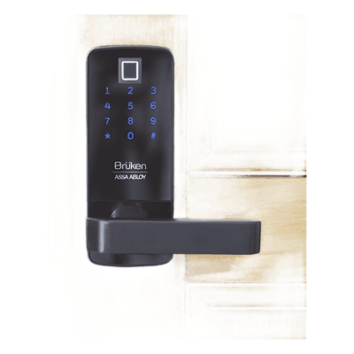 Cerradura Electrónica con Manija / Biométrico / Tarjeta / Contraseña / 99 Usuarios / 6 V DC / Madera BRK3551B BRUKEN ASSA ABLOY