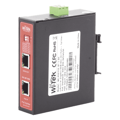 Splitter PoE Industrial / Entrada 90 W 802.3bt / Salida DC Seleccionable 12V/16V/24V/48V / 2 Puertos Gigabit / Protección 6 kV / Riel DIN