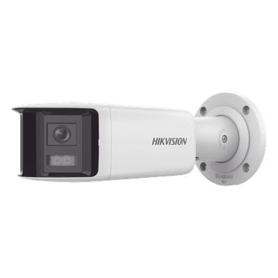 Cámara Bala IP Panorámica / 4 Megapixel / Dual Lente 2.8 mm / 180° / Color 24/7 / Luz Blanca 40 m (131.2 ft) / WDR 130 dB / IP67 / PoE / AcuSense