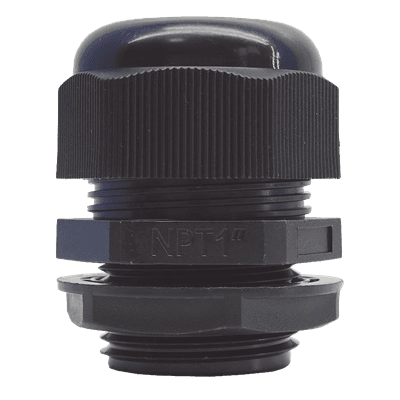 Conector Glándula Plástico / Rosca NPT 1" (25.4 mm) / Rango de Cable 16-22 mm / Color Negro / 7 Dimensiones Precisas TXG-PG-100NBK TXPRO