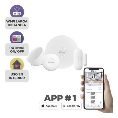 Kit de Alarma Inalambrico / Incluye: 1 Hub, 1 Sensor PIR, 1 Contacto Magnético y 1 Smart Boton / Configuración y Visualización por App Móvil EZVIZ / Protocolo Zigbee CS-B1 EZVIZ