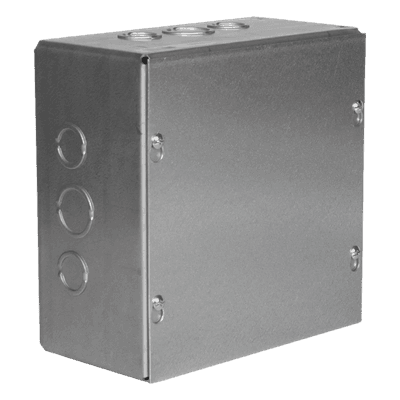 Caja de Conexiones / 8 x 8 x 4 in (203.2 x 203.2 x 101.6 mm) / Acero Galvanizado / Entradas 1/2"-1" / UL Listed HUB-SC-0808-04G RACO