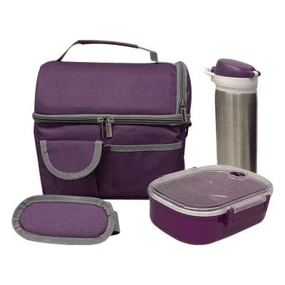 Set de loncheras térmicas / 9 pulgadas / 2 compartimientos / Cilindro acero inoxidable / Recipiente plástico / 23 x 25 x 19 cm (9.1 x 9.8 x 7.5 in) SETLUCH2 SYSCOM