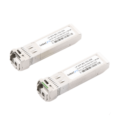 Transceptor Óptico SFP+ Bidireccional / 10 Gbps / Monomodo 1270/1330 nm / Alcance 20 km (65,616 ft) / LC/UPC Simplex / DDM / Hot-Pluggable / 2 Piezas LP-SFP-BD-10G-20 LINKEDPRO BY EPCOM