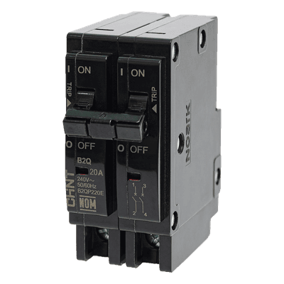 Interruptor Termomagnético / 2 Polos / 20A / 240 VCA / Capacidad Interruptiva 10 kA / Montaje Enchufable / -30 a 70 °C B2QP220E CHINT