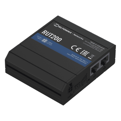 Router Industrial LTE 4G / 150 Mbps Cat 4 / 2 Puertos Ethernet 10/100 / WiFi 2.4 GHz / Montaje Riel DIN / -40°C a 75°C (-40°F a 167°F) RUT200 TELTONIKA